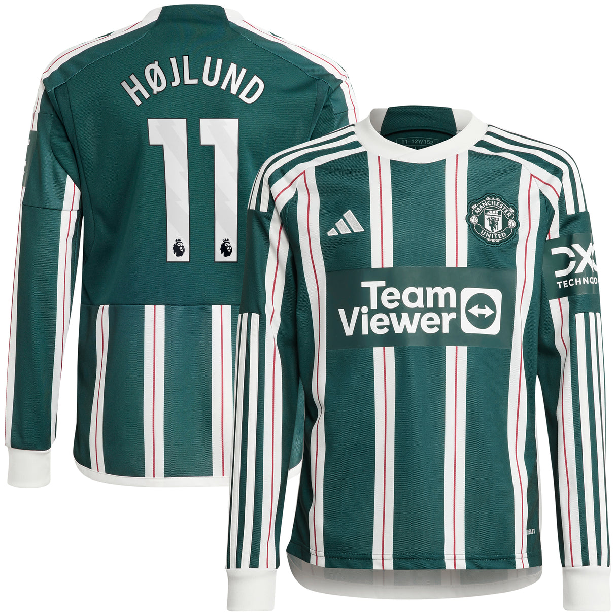 Manchester United EPL Away Shirt 2023-24 - Kids - Long Sleeve with Højlund 11 printing - Kit Captain