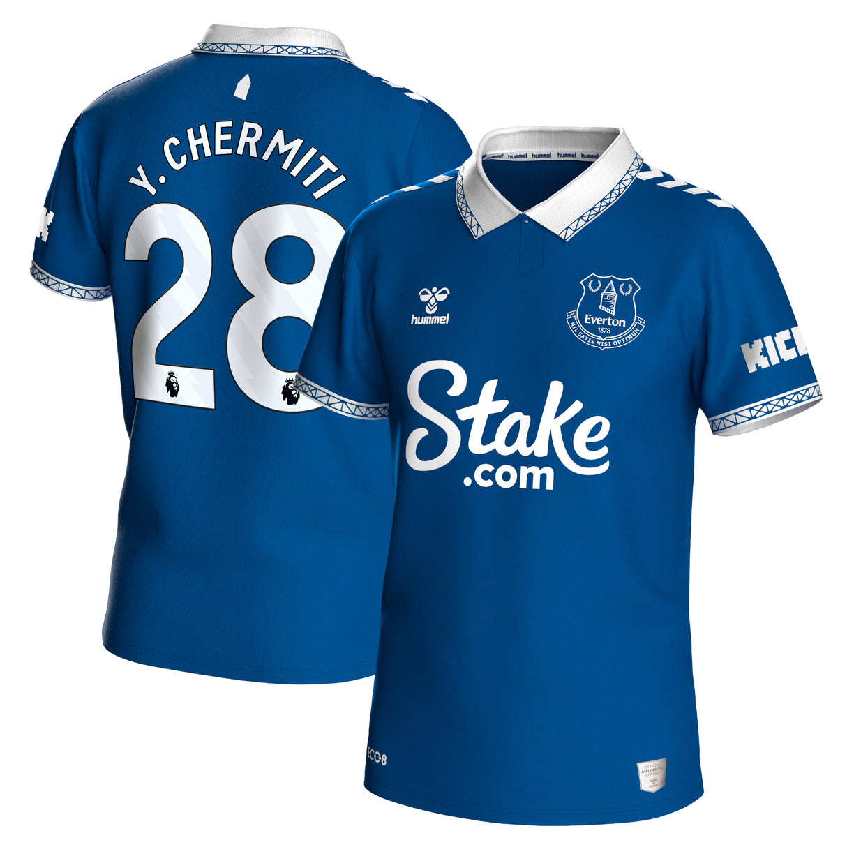 Everton Hummel Home Shirt 2023-24 with Y. Chermiti 28 printing - Kit Captain
