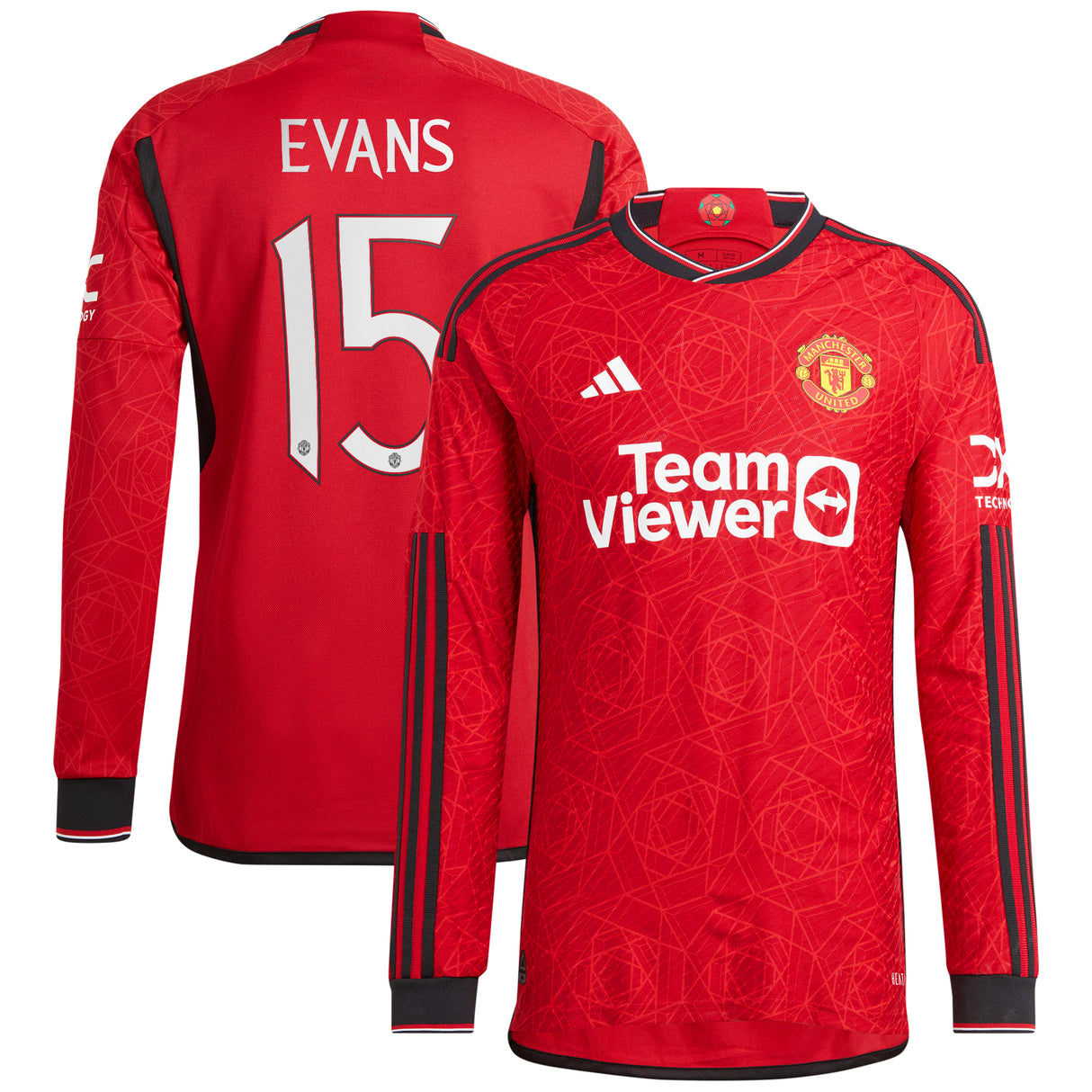 Manchester United Cup adidas Home Authentic Shirt 2023-24 - Long Sleeve - With Evans 15 Printing - Kit Captain