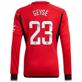 Manchester United WSL adidas Home Shirt 2023-24 - Long Sleeve - With Geyse 23 Printing - Kit Captain