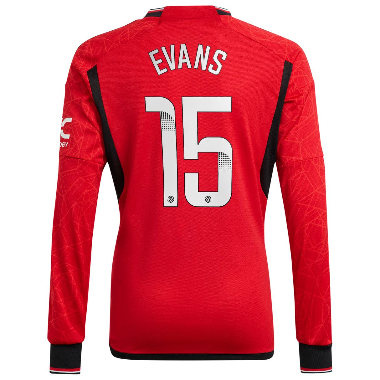 Manchester United WSL adidas Home Shirt 2023-24 - Kids - Long Sleeve - With Evans 15 Printing - Kit Captain