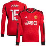 Manchester United WSL adidas Home Shirt 2023-24 - Long Sleeve - With Evans 15 Printing - Kit Captain