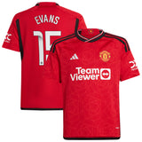Manchester United WSL adidas Home Shirt 2023-24 - Kids - With Evans 15 Printing - Kit Captain