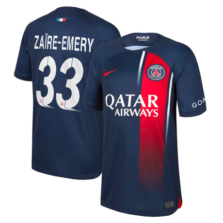 PSG Home Stadium Shirt 2023-24 - Kids with Champions League printing Zaïre-Emery 33 - Kit Captain