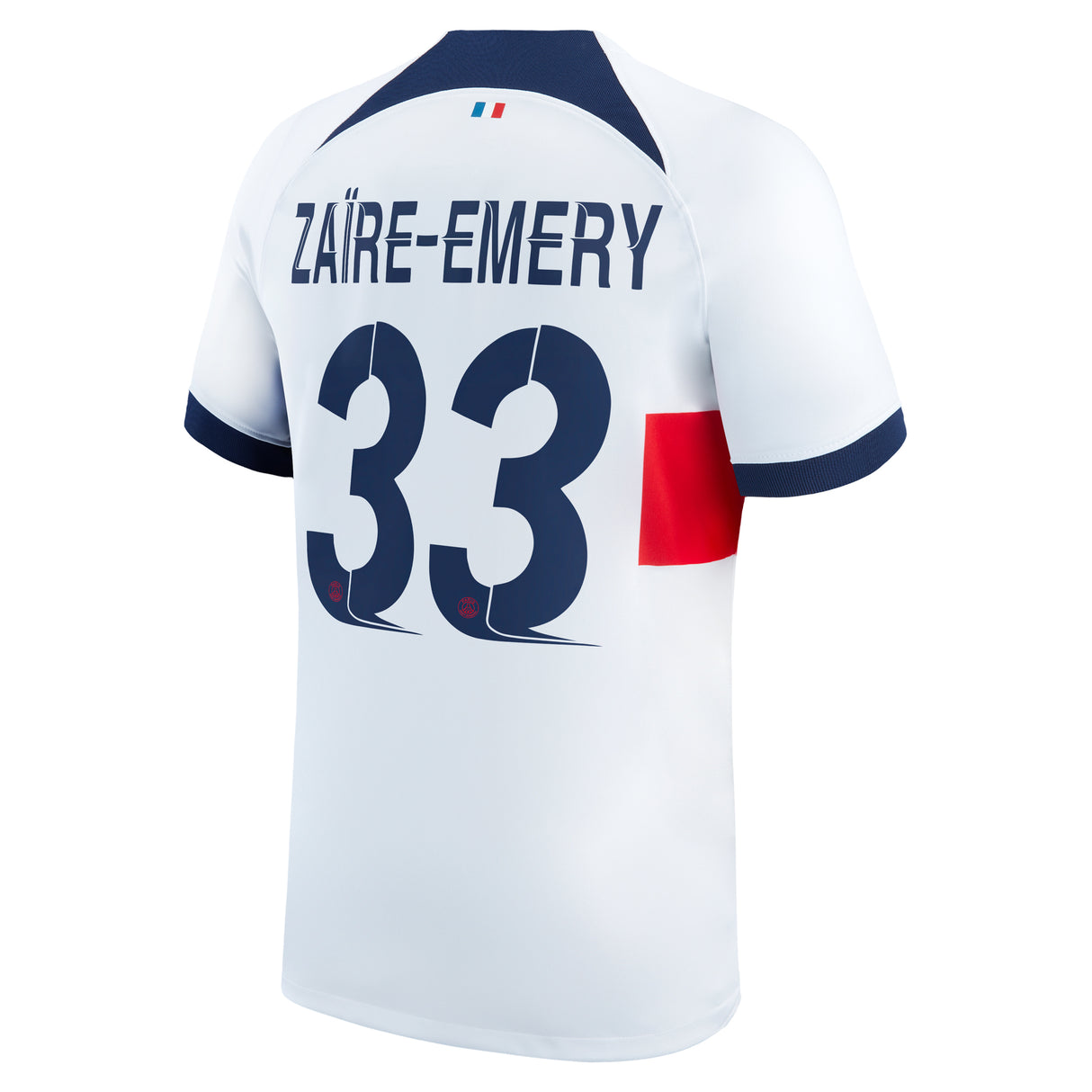 Paris Saint-Germain Nike Away Stadium Shirt 2023-24 with Champions League printing Zaïre-Emery 33 - Kit Captain
