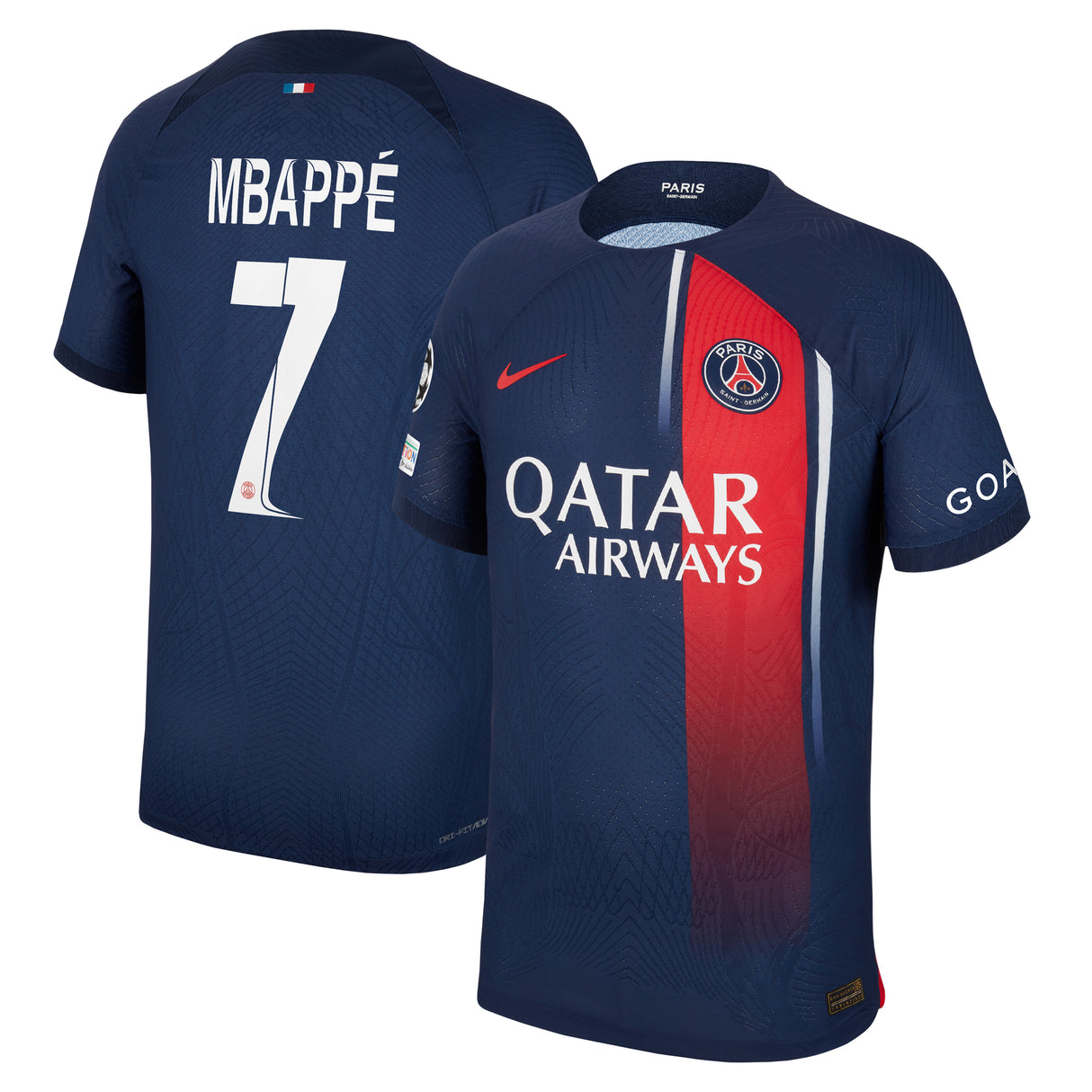 PSG Nike Home Dri-FIT ADV Match Shirt 2023-24 with Mbappé  7 and Champions League printing and badges - Kit Captain