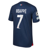 PSG Nike Home Stadium Shirt 2023-24 - Kids with Mbappé  7 and Champions League printing and badges - Kit Captain