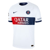 PSG Nike Away Dri-FIT ADV Match Shirt 2023-24 with Zaïre-Emery 33 and Champions League printing and badges - Kit Captain