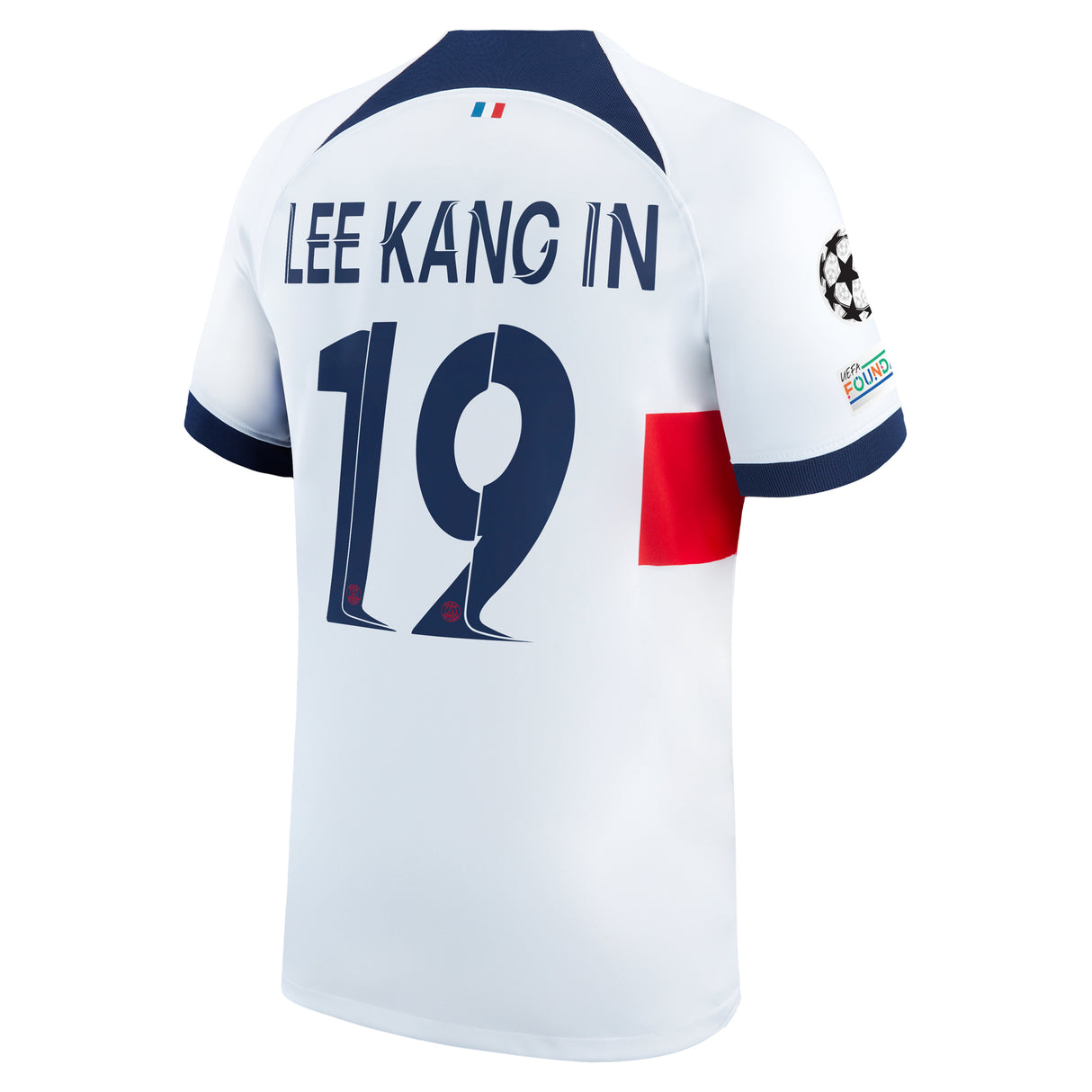 PSG Nike Away Stadium Shirt 2023-24 with Lee Kang In  19 and Champions League printing and badges - Kit Captain