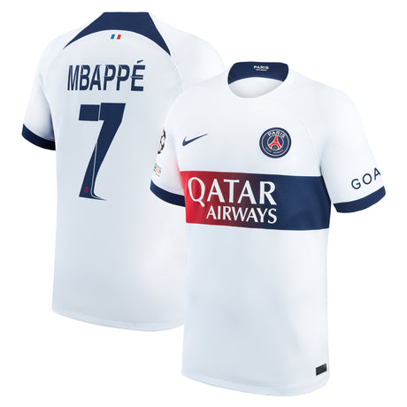 PSG Nike Away Stadium Shirt 2023-24 with Mbappé  7 and Champions League printing and badges - Kit Captain