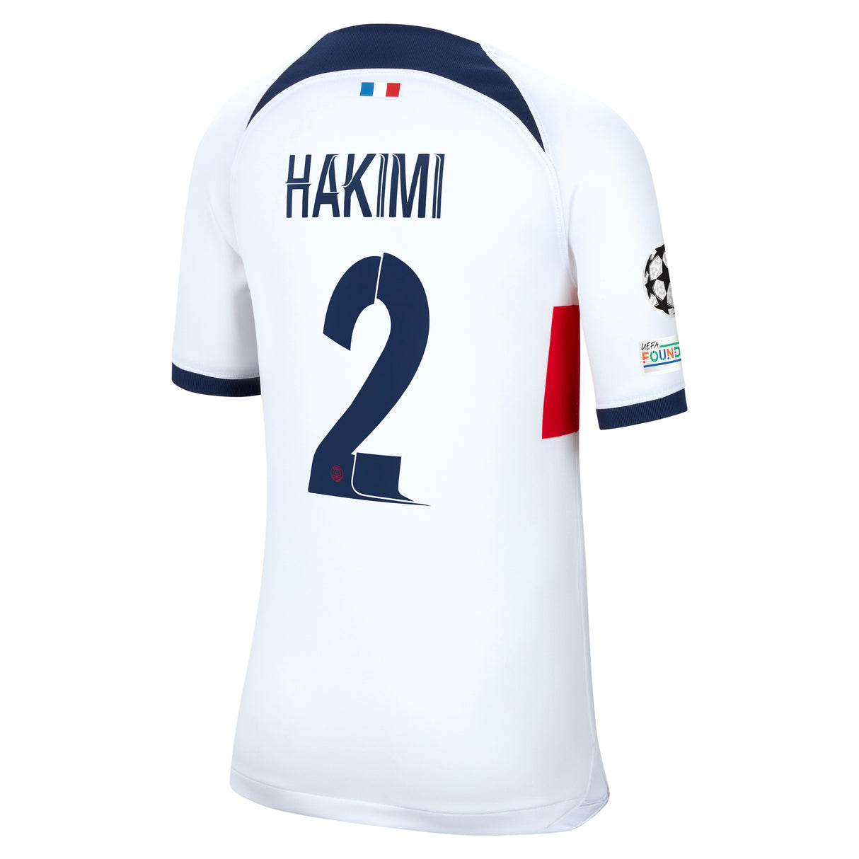 PSG Nike Away Stadium Shirt 2023-24 - Kids with Hakimi 2 and Champions League printing and badges - Kit Captain