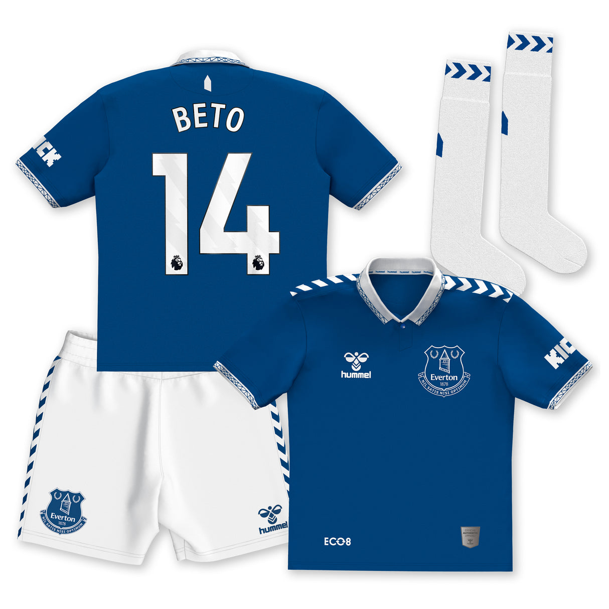 Everton Hummel Home Infant Kit 2023-24 with Beto 14 printing - Kit Captain