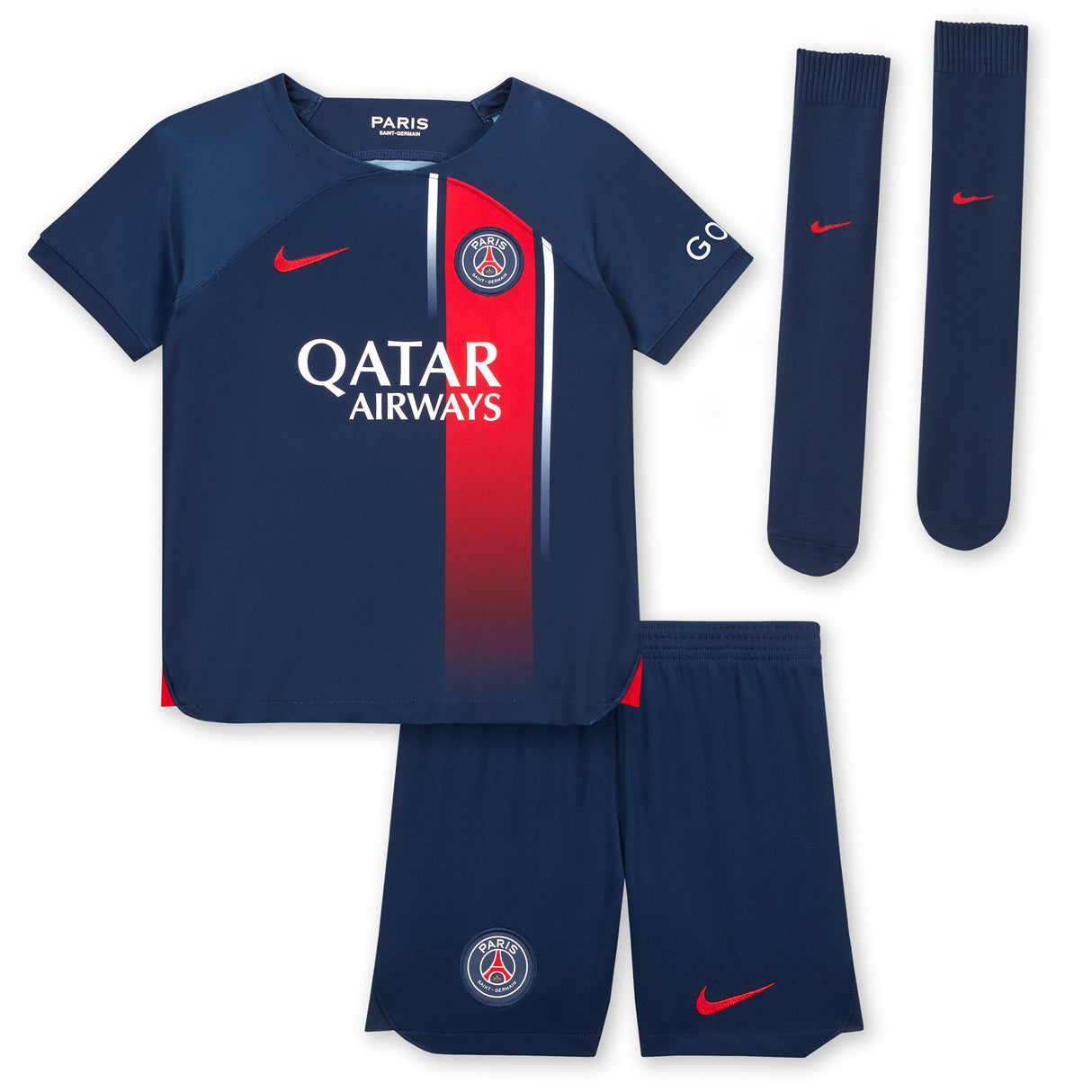 Paris Saint-Germain Nike Home Stadium Kit 2023-24 - Little Kids with Barcola 29 printing - Kit Captain