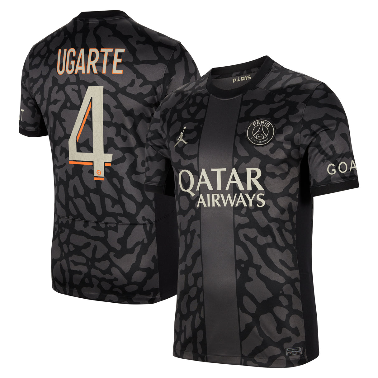 PSG x Jordan Third Stadium Shirt 2023-24 with Ugarte 4 printing - Kit Captain