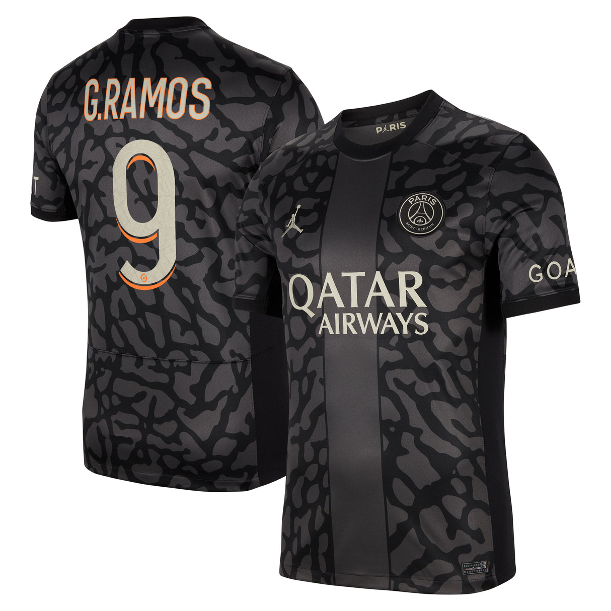 PSG x Jordan Third Stadium Shirt 2023-24 with G.Ramos 9 printing - Kit Captain