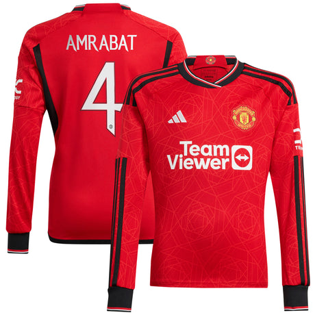 Manchester United Cup Home Shirt 2023-24 - Long Sleeve with Amrabat 4 printing - Kit Captain