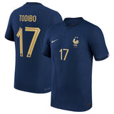 France Home Match Shirt 2022 with Todibo 17 printing - Kit Captain