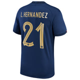 France Home Stadium Shirt 2022 with L.Hernandez 21 printing - Kit Captain