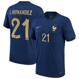 France Home Stadium Shirt 2022 with L.Hernandez 21 printing - Kit Captain