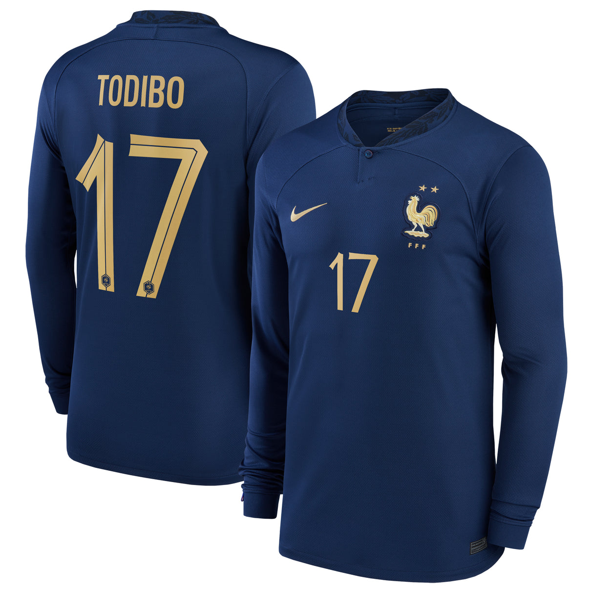 France Home Stadium Shirt Long Sleeve 2022 - Kids with Todibo 17 printing - Kit Captain