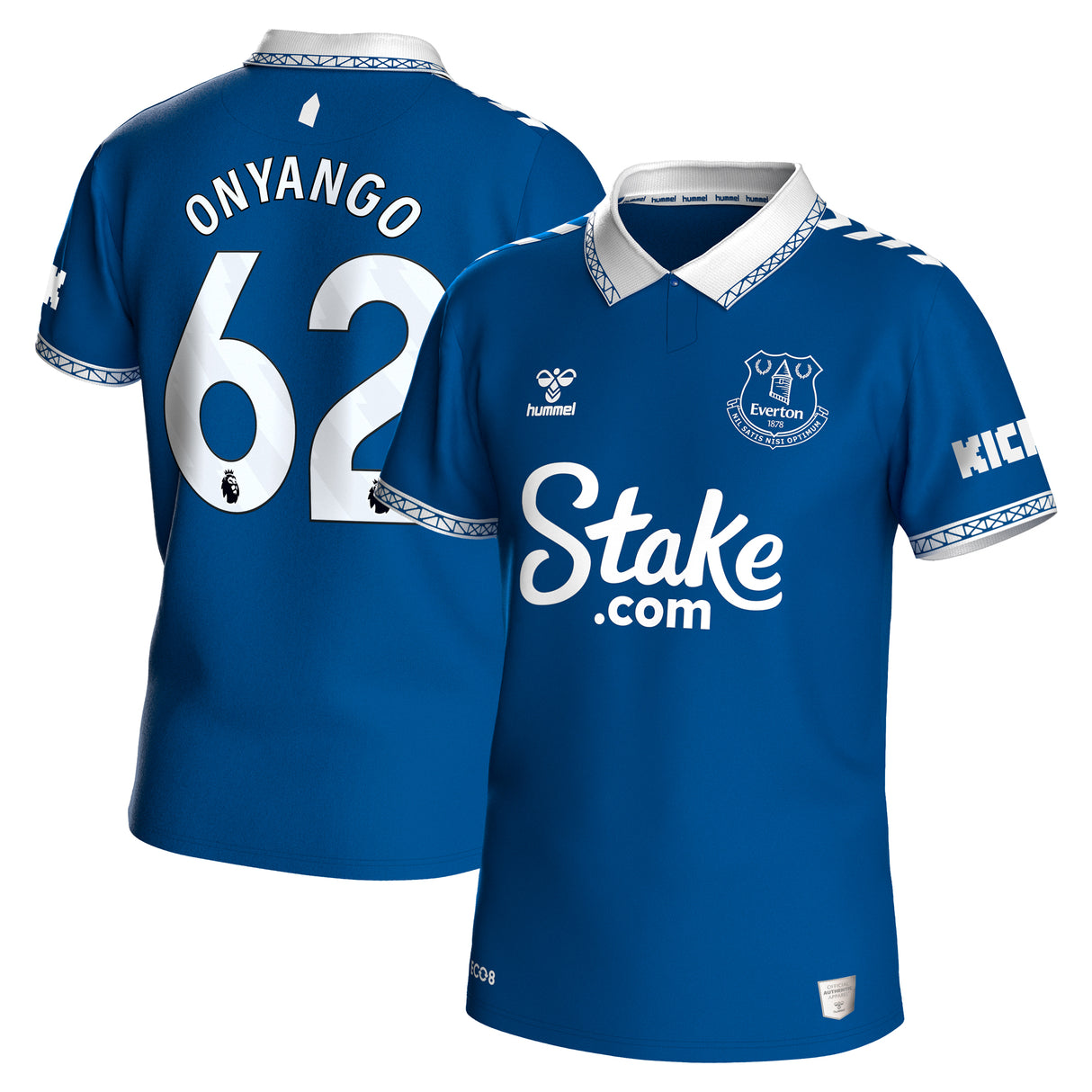 Everton Hummel Home Shirt 2023-24 with Onyango 62 printing - Kit Captain