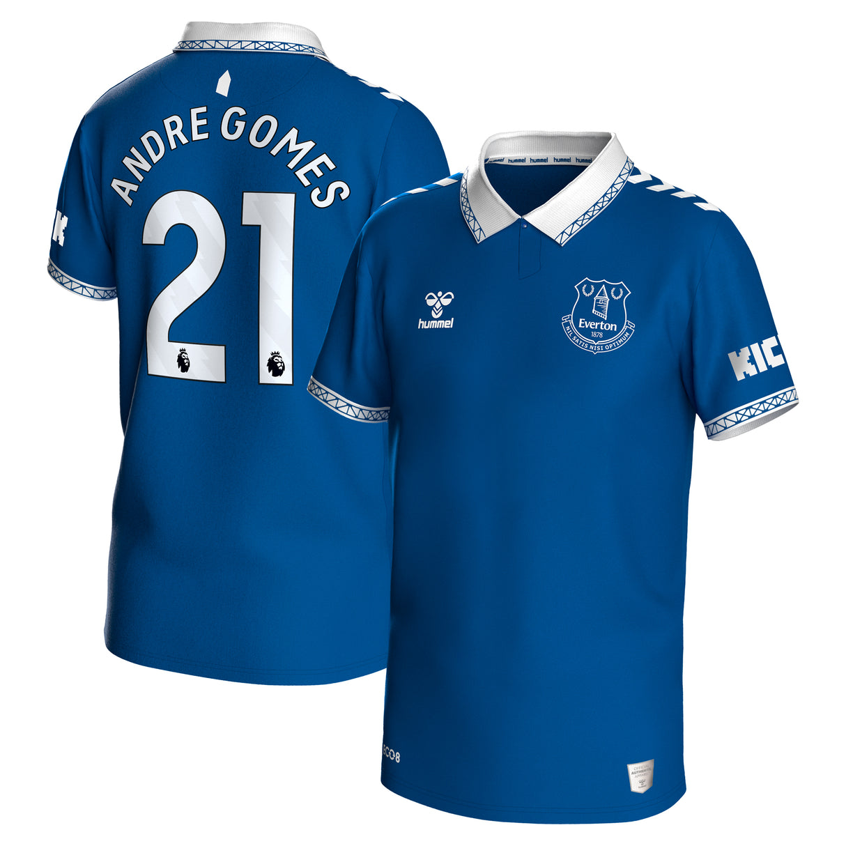 Everton Hummel Home Shirt 2023-24 - Kids with Andre Gomes 21 printing - Kit Captain