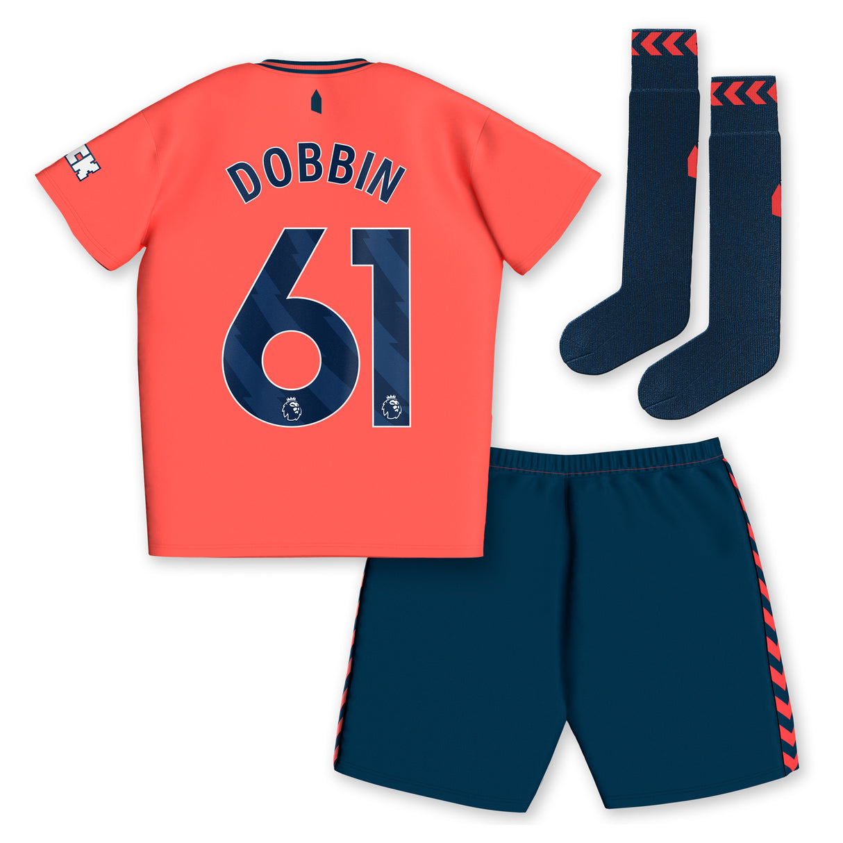 Everton Hummel Away Infant Kit 2023-24 with Dobbin 61 printing - Kit Captain