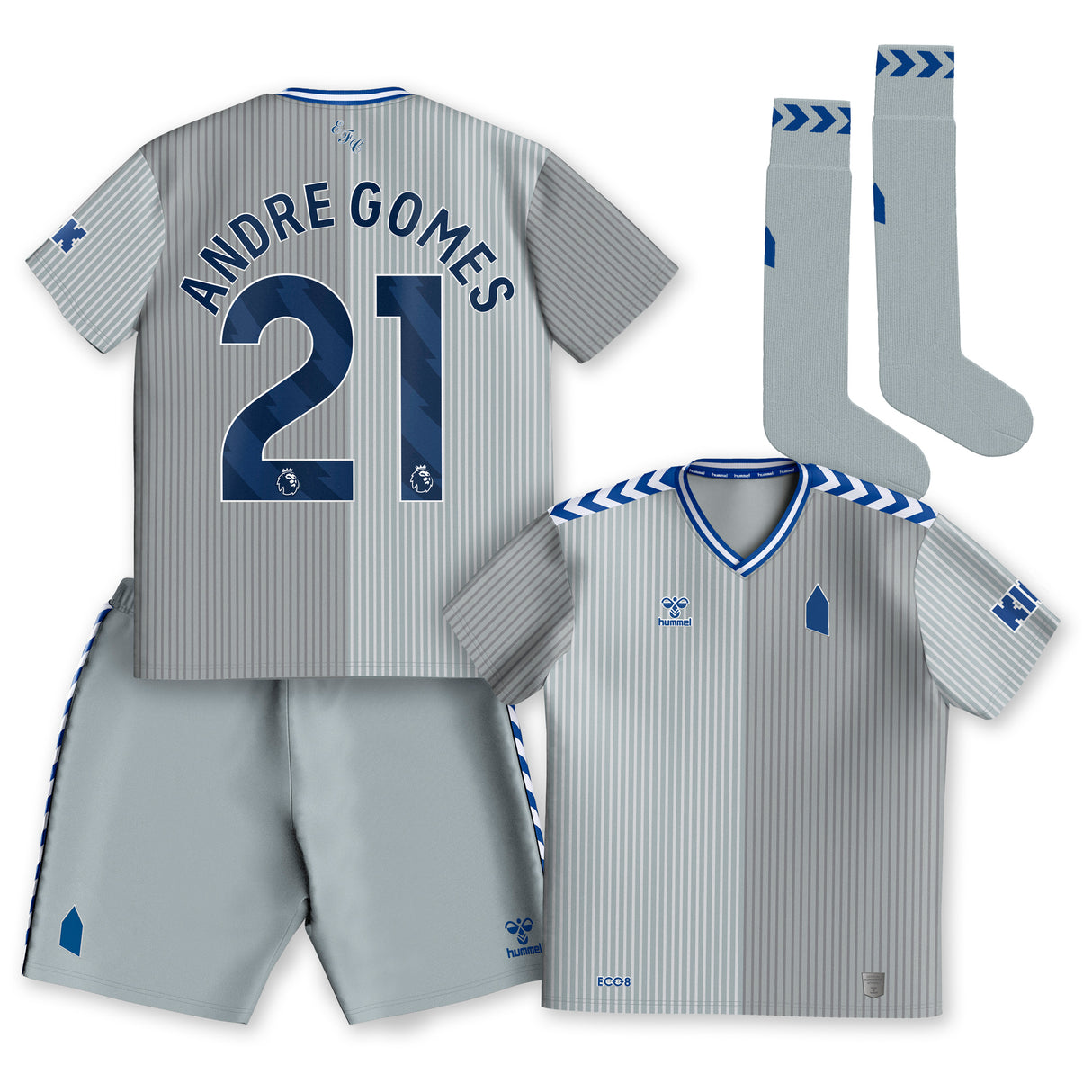 Everton Hummel Third Infant Kit 2023-24 with Andre Gomes 21 printing - Kit Captain