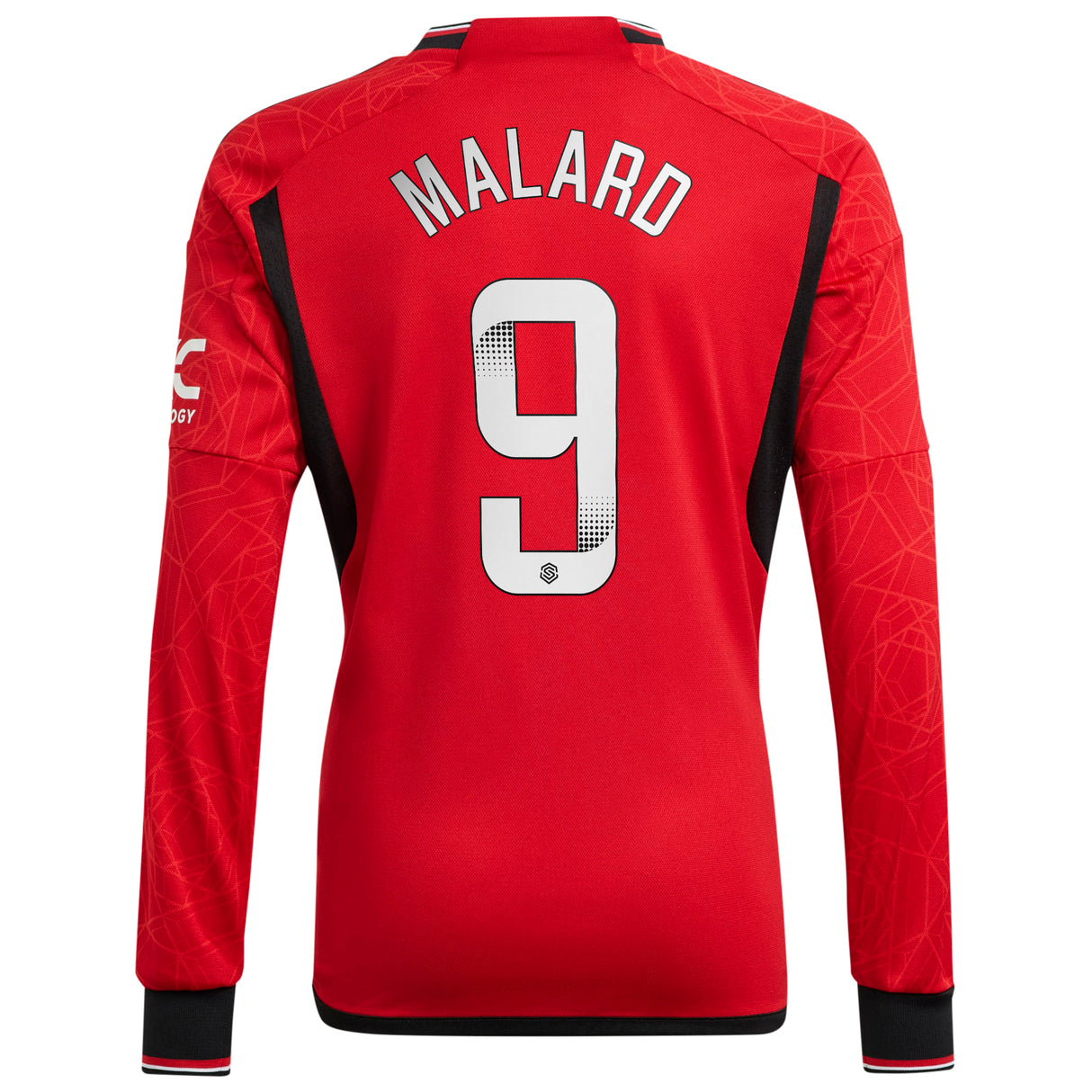 Manchester United WSL adidas Home Shirt 2023-24 - Kids - Long Sleeve - With Malard 9 Printing - Kit Captain