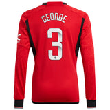 Manchester United WSL adidas Home Shirt 2023-24 - Long Sleeve - With George 3 Printing - Kit Captain