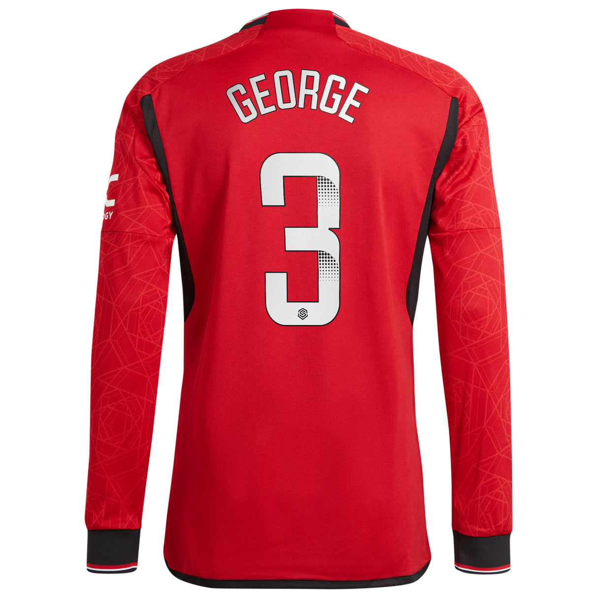 Manchester United WSL adidas Home Authentic Shirt 2023-24 - Long Sleeve - With George 3 Printing - Kit Captain