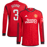 Manchester United WSL adidas Home Authentic Shirt 2023-24 - Long Sleeve - With George 3 Printing - Kit Captain