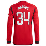 Manchester United WSL adidas Home Authentic Shirt 2023-24 - Long Sleeve - With Watson 34 Printing - Kit Captain