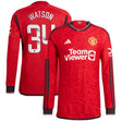 Manchester United WSL adidas Home Authentic Shirt 2023-24 - Long Sleeve - With Watson 34 Printing - Kit Captain