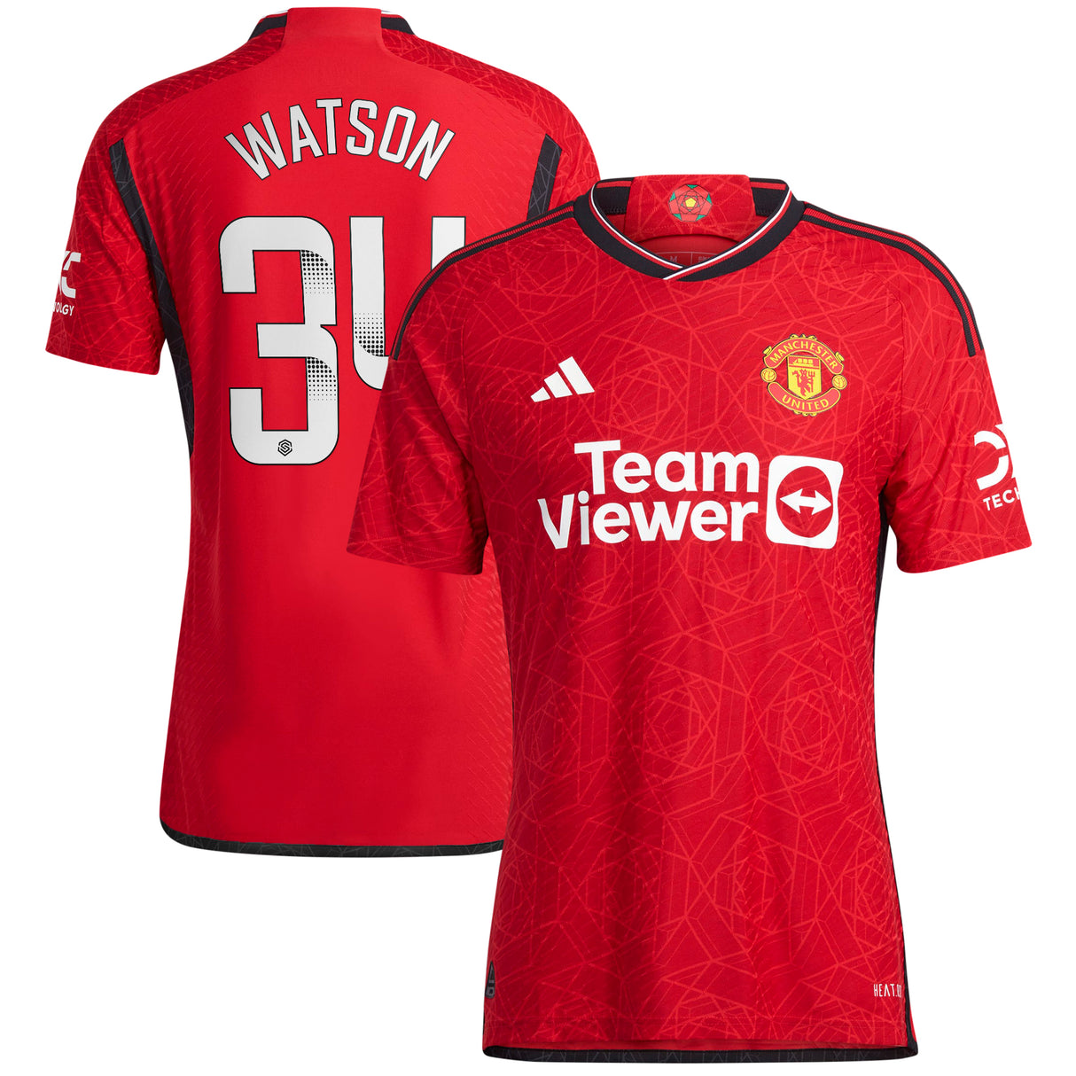 Manchester United WSL adidas Home Authentic Shirt 2023-24 - With Watson 34 Printing - Kit Captain