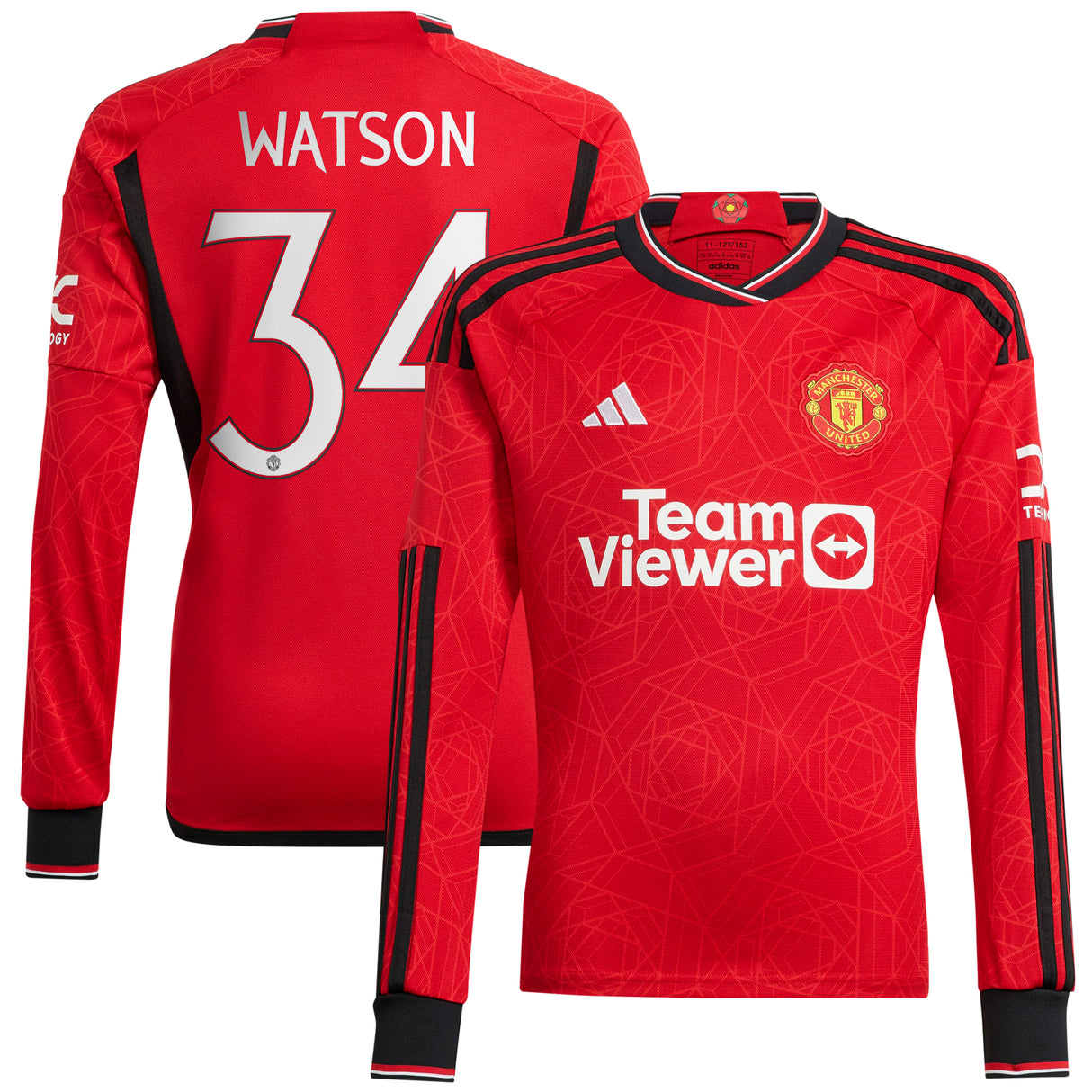 Manchester United Cup adidas Home Shirt 2023-24 - Long Sleeve - With Watson 34 Printing - Kit Captain