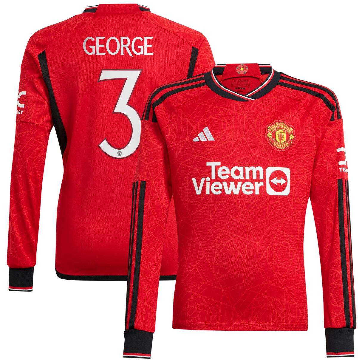 Manchester United Cup adidas Home Shirt 2023-24 - Kids - Long Sleeve - With George 3 Printing - Kit Captain