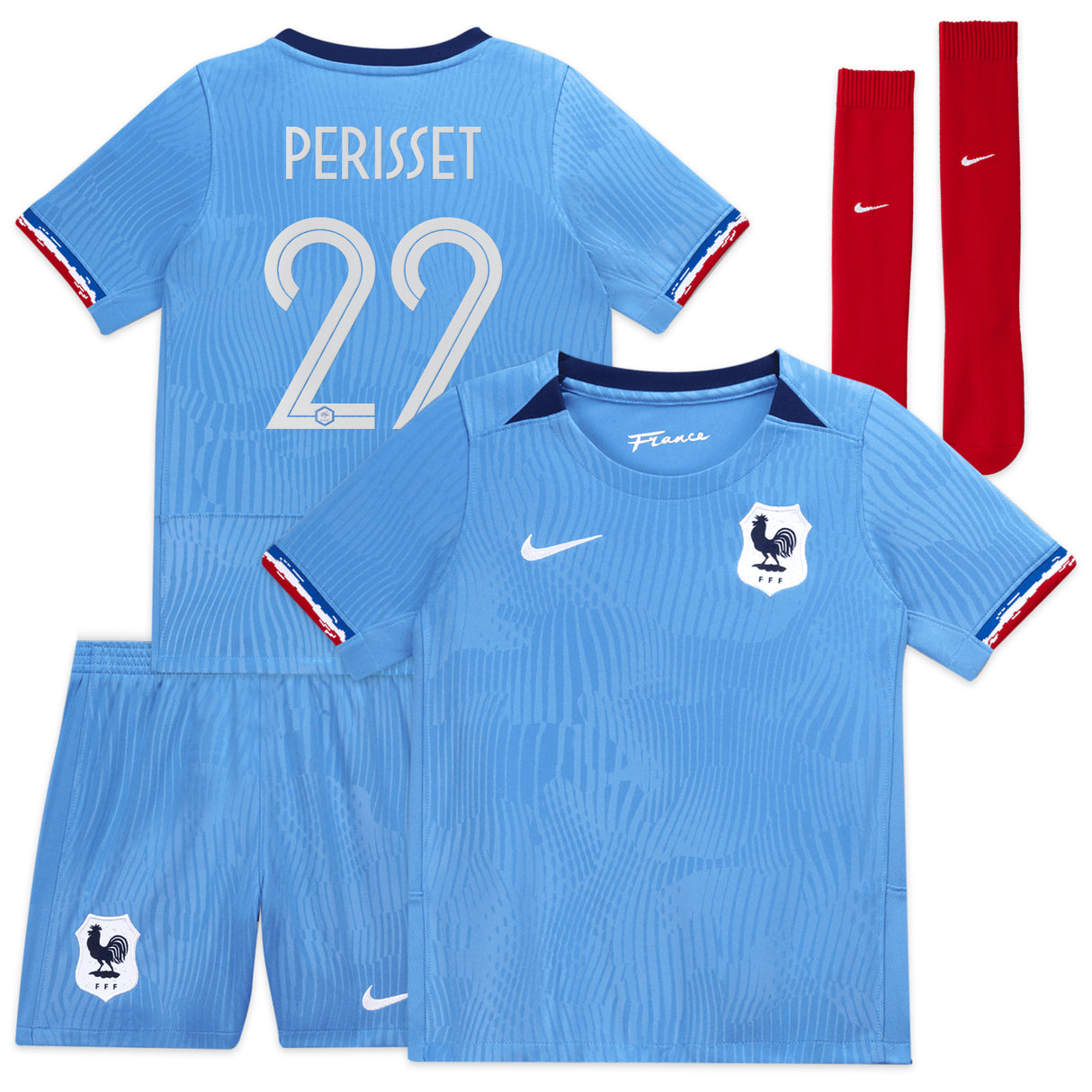 France Women Nike Home Stadium Kit 2023-24 - Little Kids with Perisset 22 printing - Kit Captain