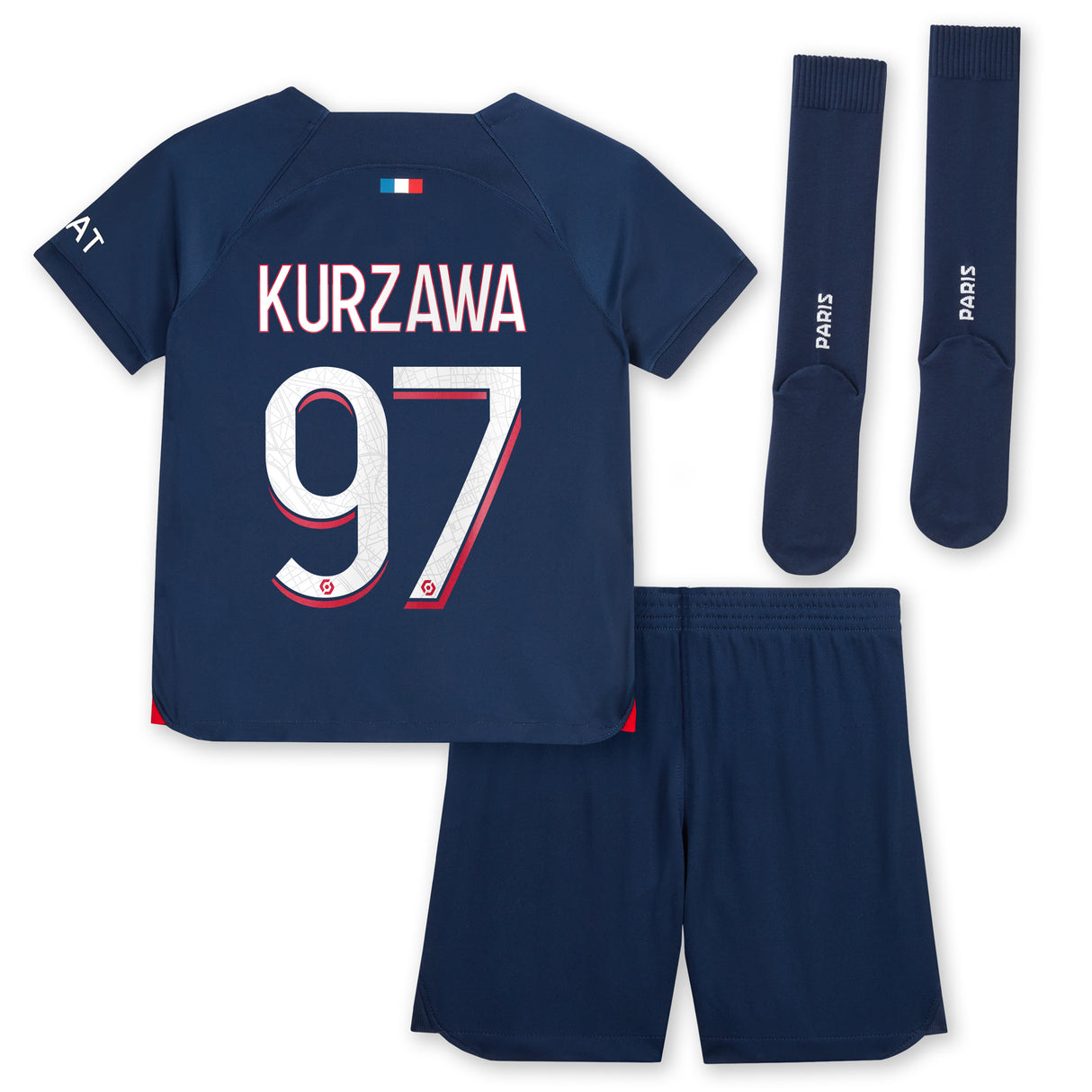 PSG Nike Home Stadium Kit 2023-24 - Little Kids with Kurzawa 97 printing - Kit Captain