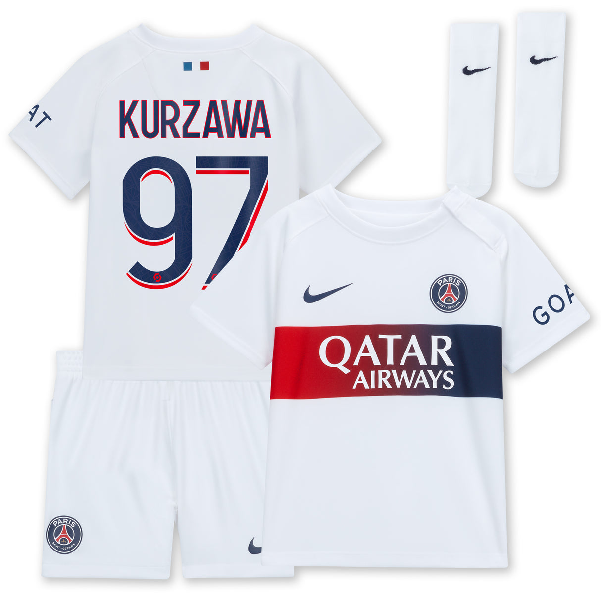 PSG Nike Away Stadium Kit 2023-24 - Infant with Kurzawa 97 printing - Kit Captain