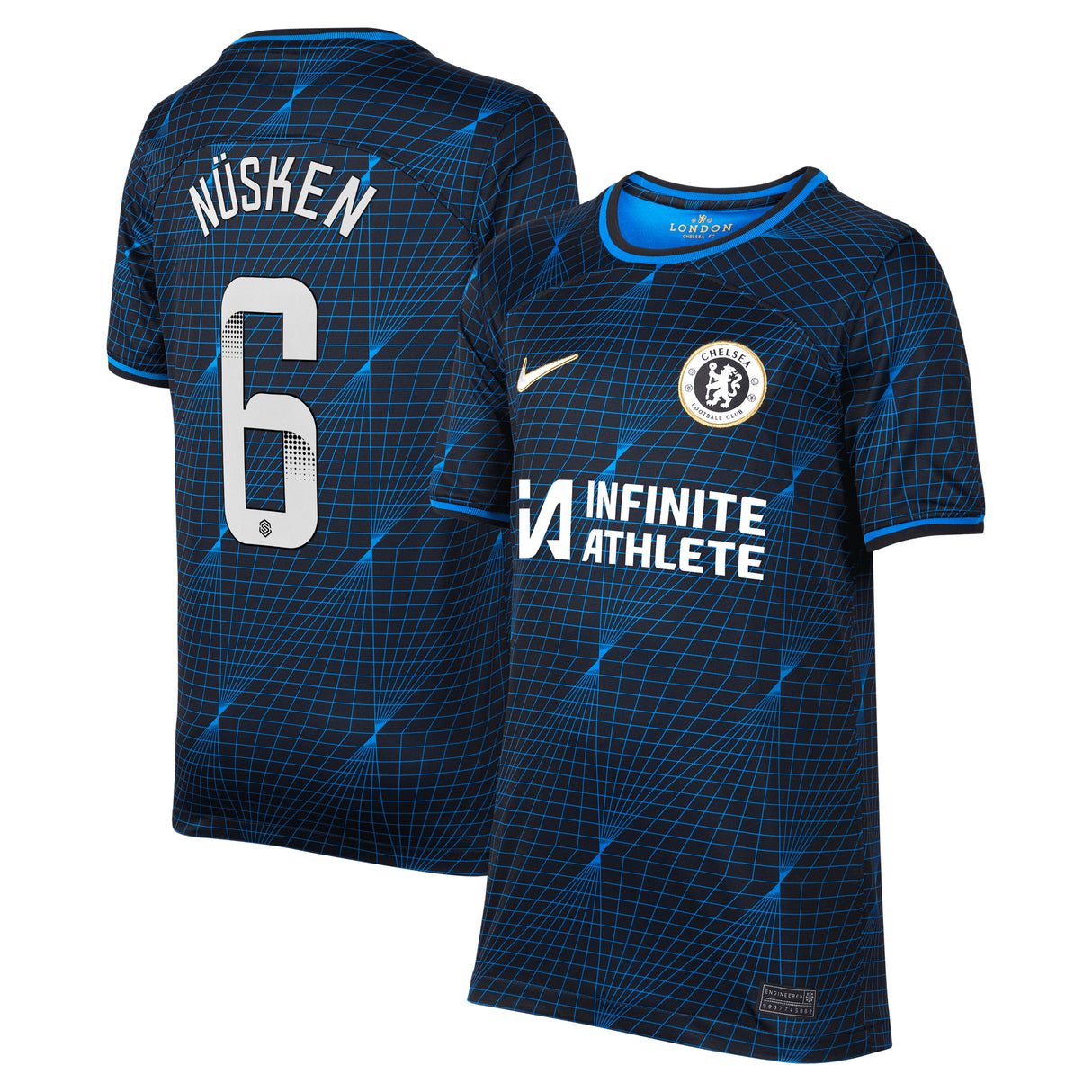 Chelsea WSL Nike Away Stadium Sponsored Shirt 2023-24 - Kids with Nüsken 6 printing