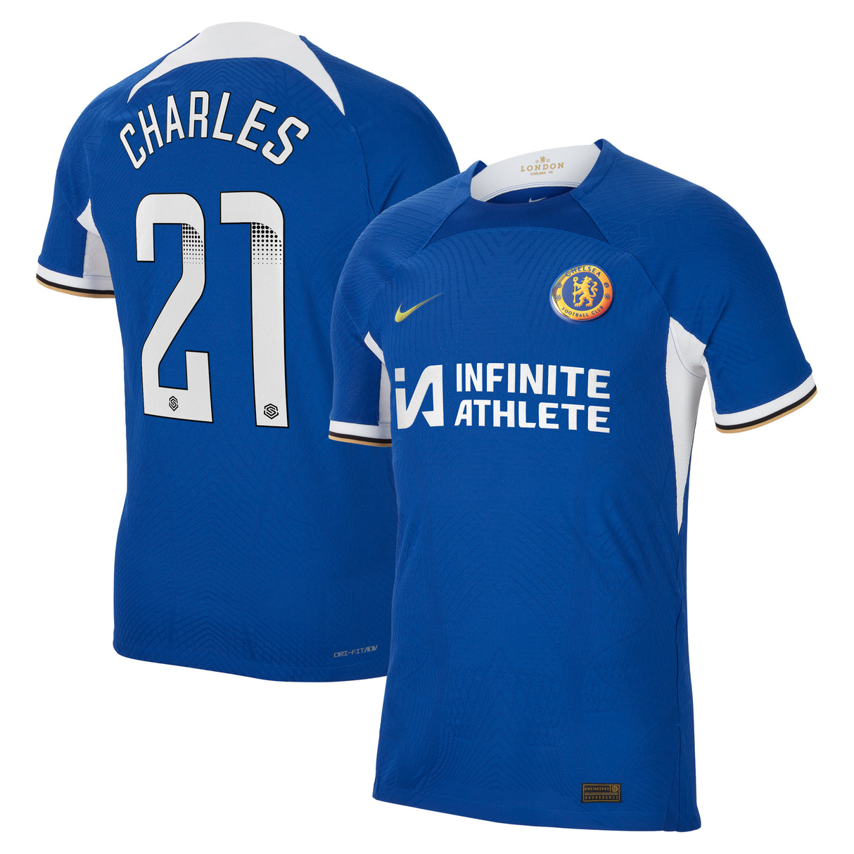 Chelsea WSL Home Vapor Match Sponsored Shirt 2023-24 with Charles 21 printing - Kit Captain