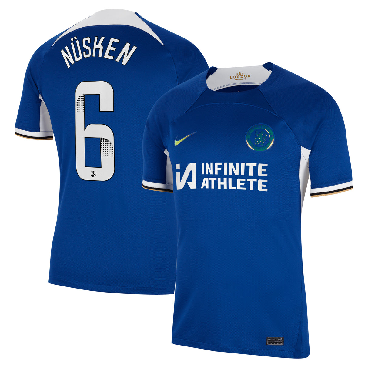 Chelsea WSL Nike Home Stadium Sponsored Shirt 2023-24 with Nüsken 6 printing