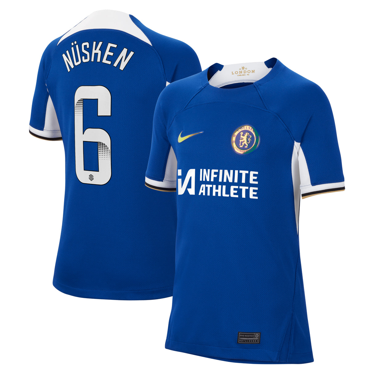 Chelsea WSL Nike Home Stadium Sponsored Shirt 2023-24 - Kids with Nüsken 6 printing