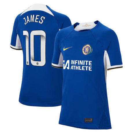 Chelsea WSL Nike Home Stadium Sponsored Shirt 2023-24 - Kids with James 10 printing