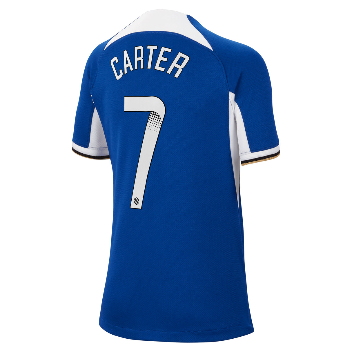 Chelsea WSL Nike Home Stadium Sponsored Shirt 2023-24 - Kids with Carter 7 printing