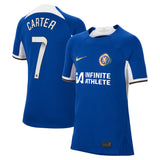 Chelsea WSL Nike Home Stadium Sponsored Shirt 2023-24 - Kids with Carter 7 printing