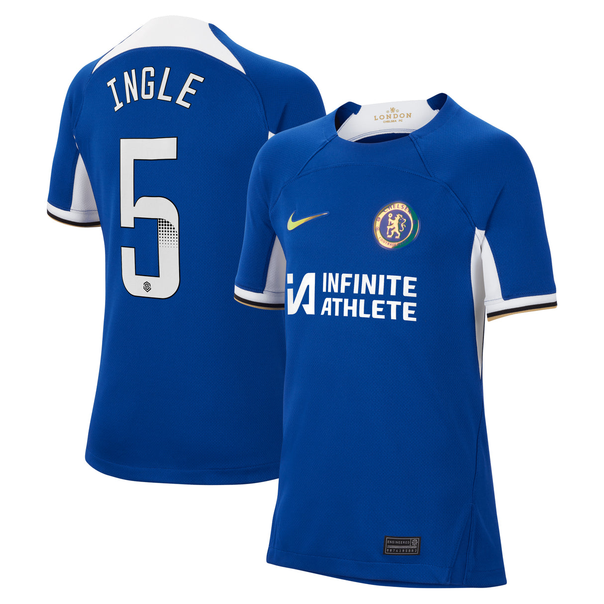 Chelsea WSL Nike Home Stadium Sponsored Shirt 2023-24 - Kids with Ingle 5 printing