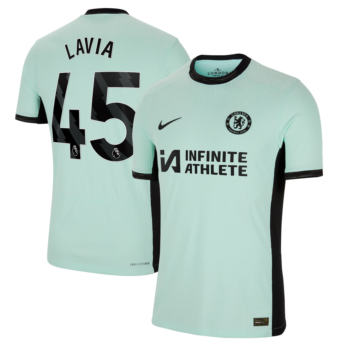 Chelsea Third Vapor Match Sponsored Shirt 2023-24 with Lavia 45 printing - Kit Captain