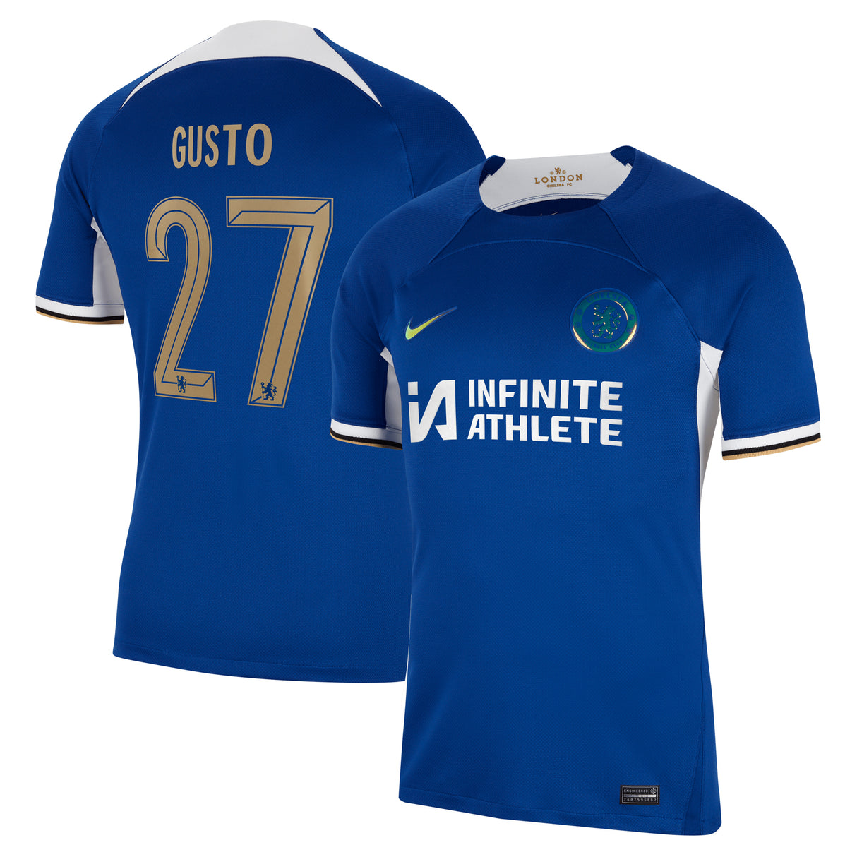 Chelsea Cup Nike Home Stadium Sponsored Shirt 2023-24 with Gusto 27 printing